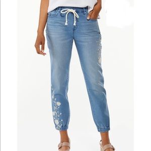 Embroidered Denim Joggers